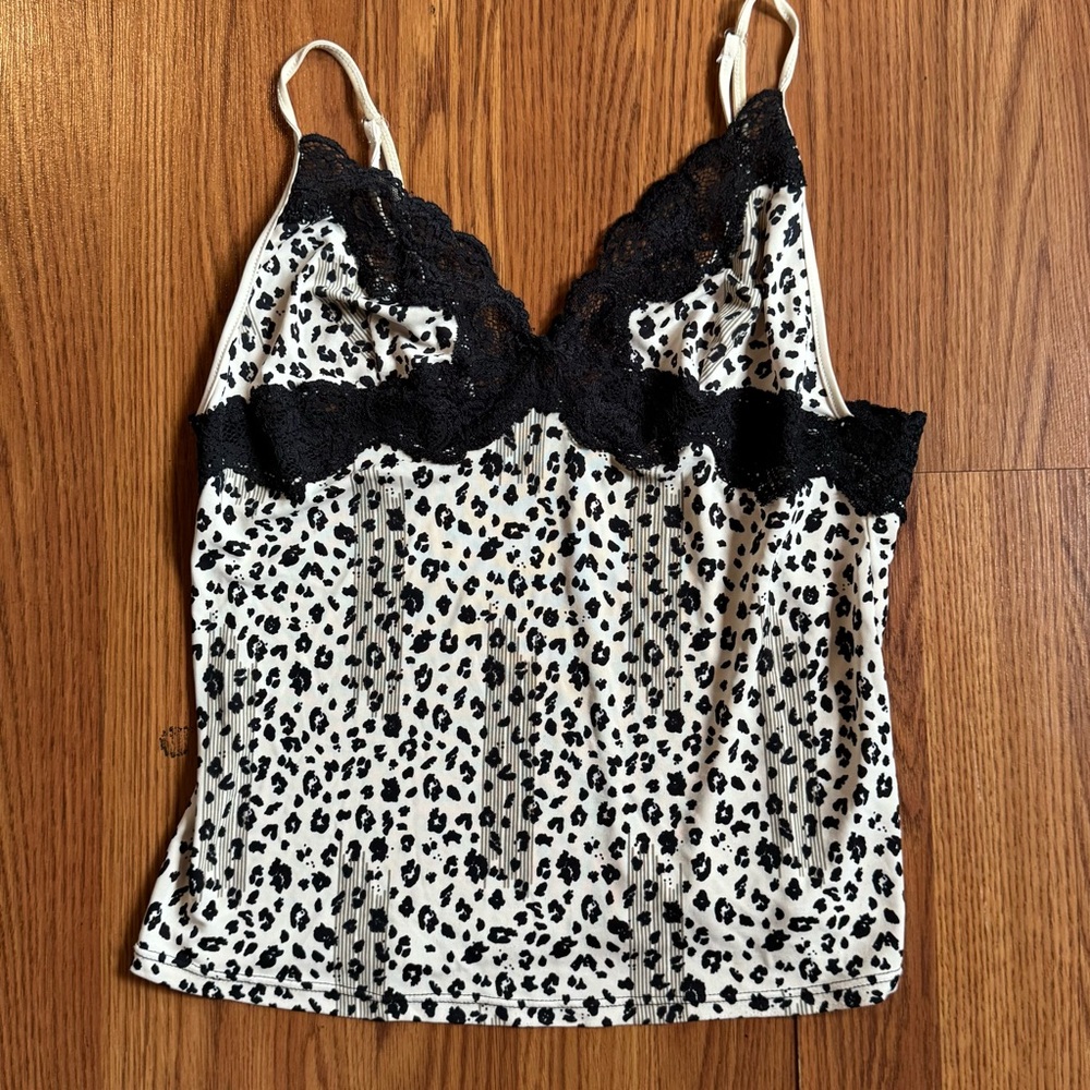 Recco Leopard Print Lace Lingerie Trim Cami Top‎ Size M